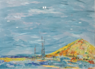 Acryl schilderij op papier, Maya Wildevuur, Landschap, 1995